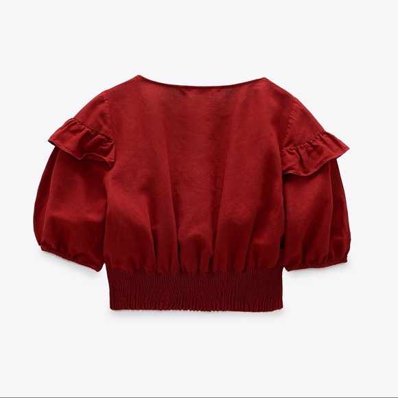 NWOT Zara daisy red crop top with puffed sleeves - Picture 5 of 10